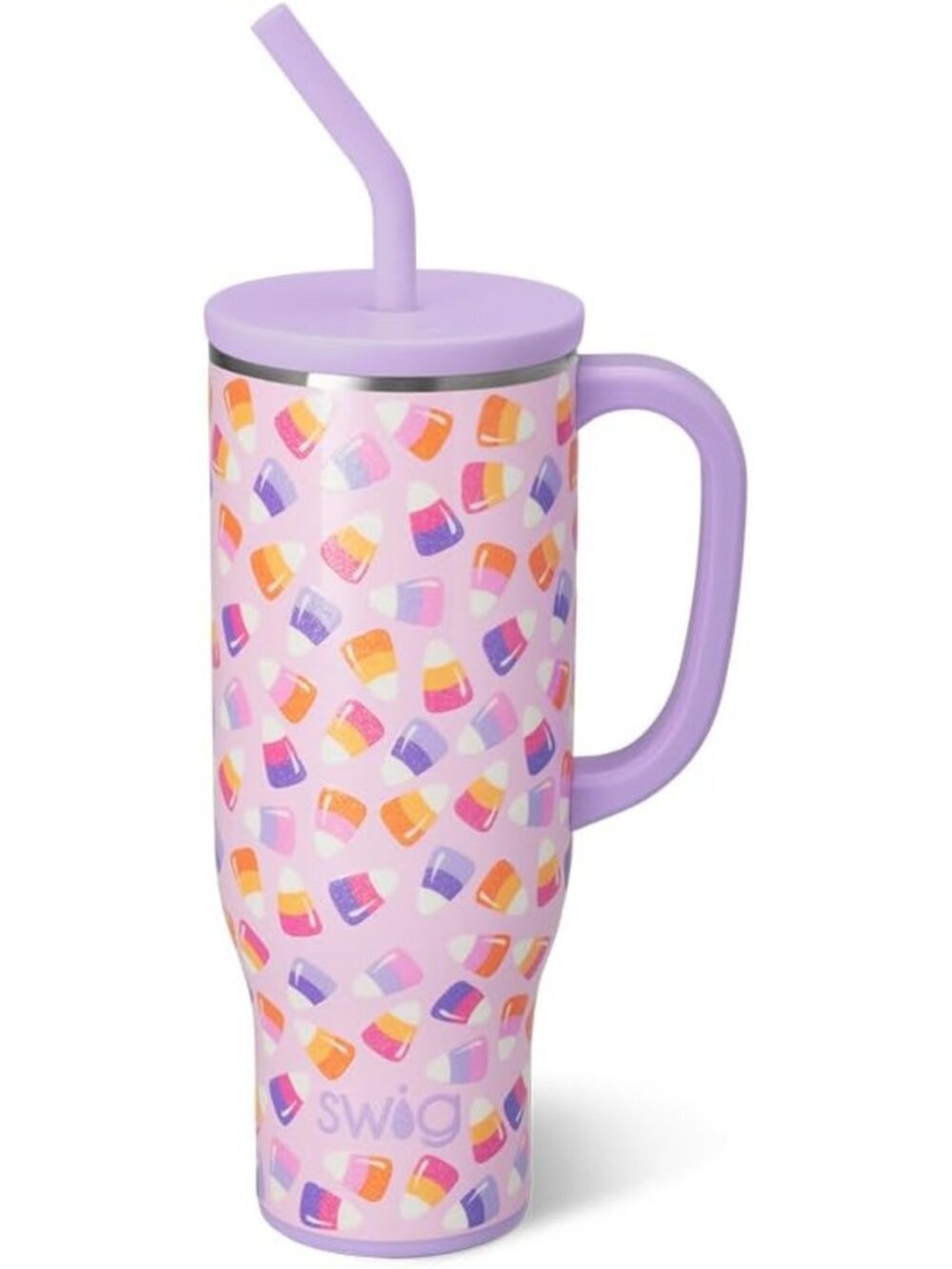 Insulated 30oz Mega Mug with Handle & Straw - Candy Corn Design, Perfect for Hot